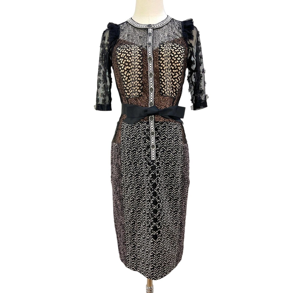 Anthropologie Beguile by Byron Lars Allusione Dress Black Lace Insert Sheath 4P - Picture 2 of 13